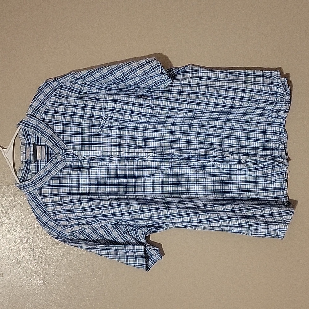 Columbia Button Down Short Sleeve Plaid Shirt Blue Mens Size XXL